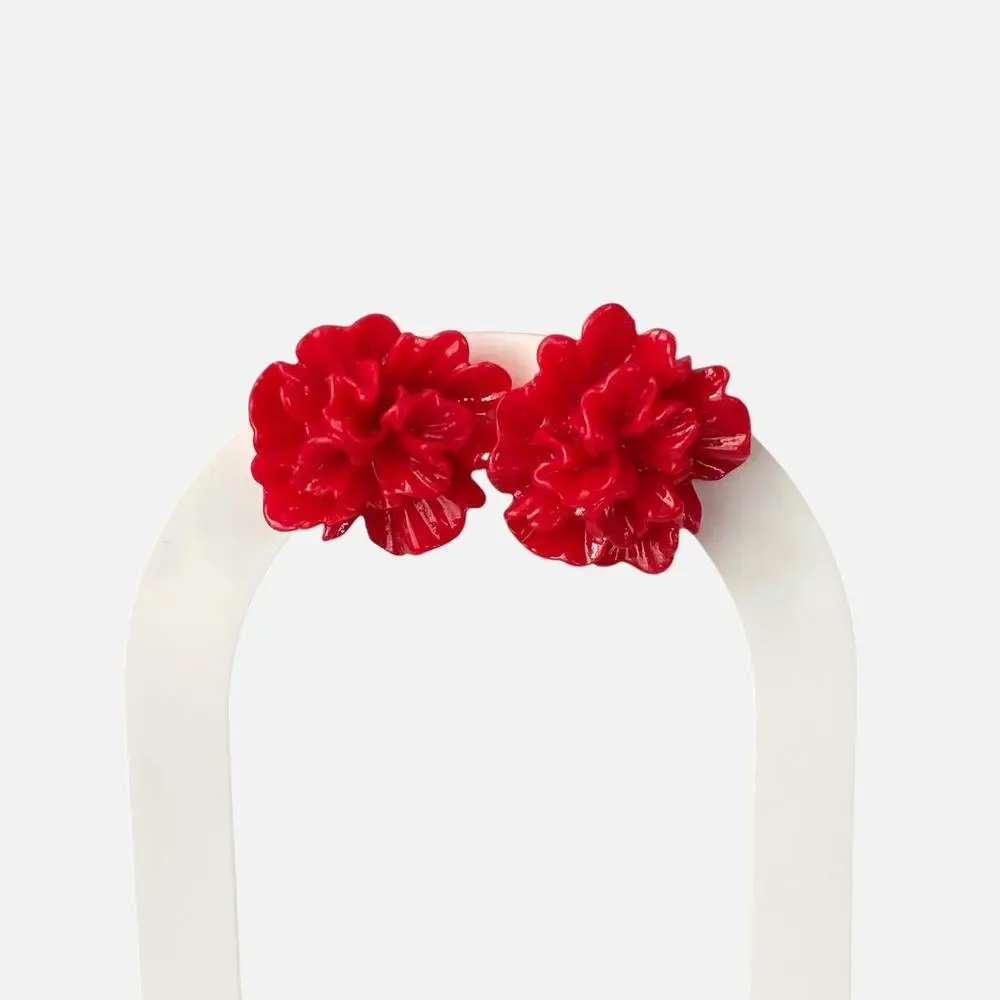 Red Floral Stud Earring - Picture 3 of 5